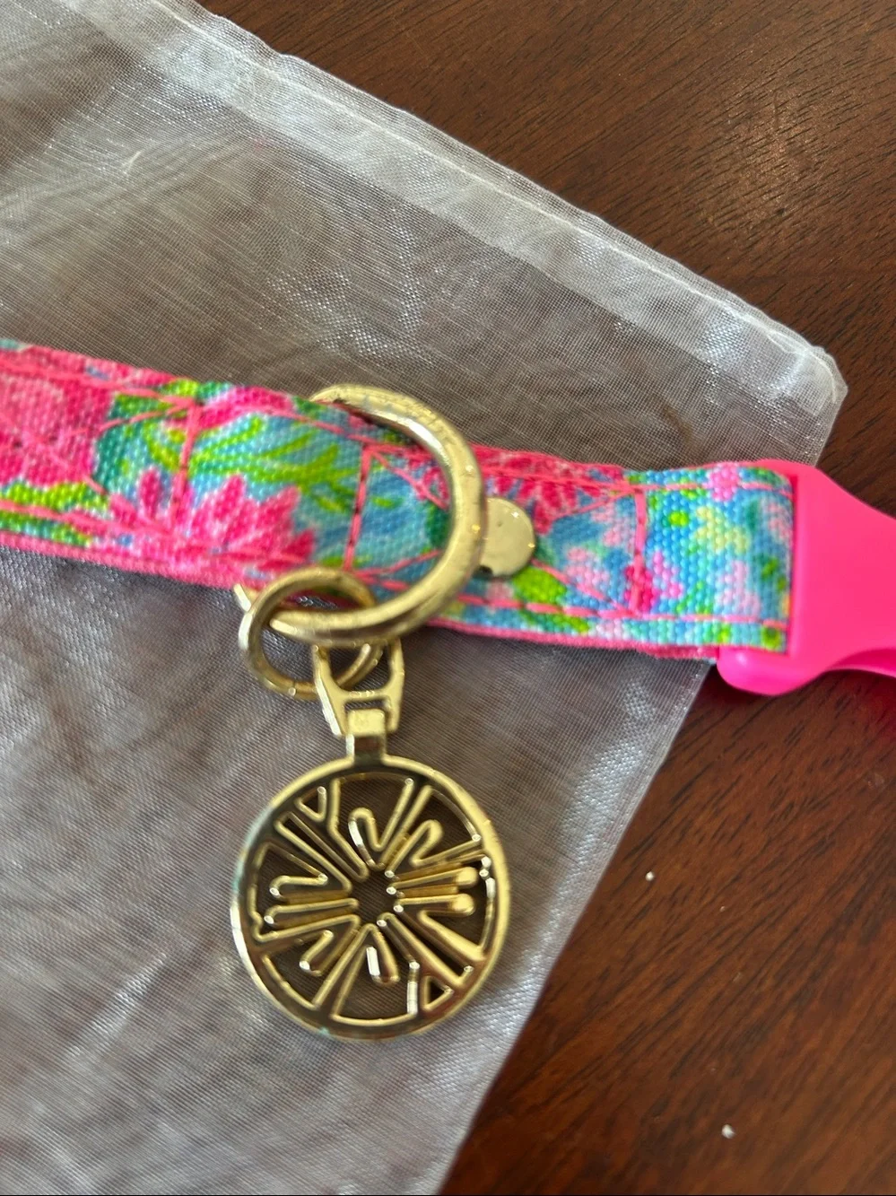 Lilly Pulitzer Mermazing Floral Dog Collar S/M Gold Charm